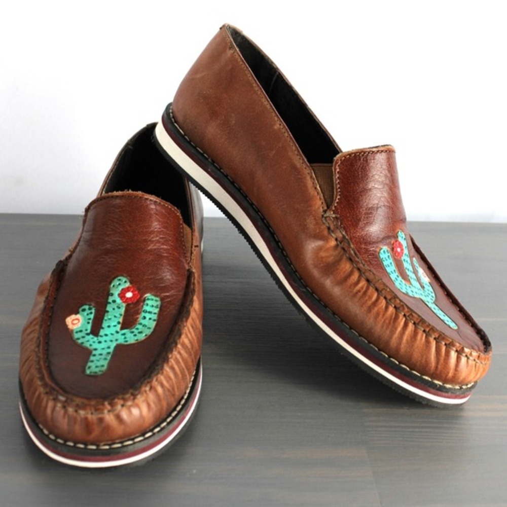Roper Boho Western Cactus Moccasin Leather Loafers Women 6M Brown Leather NEW